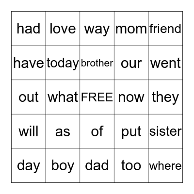 4th Quarter Sight Words Bingo Card