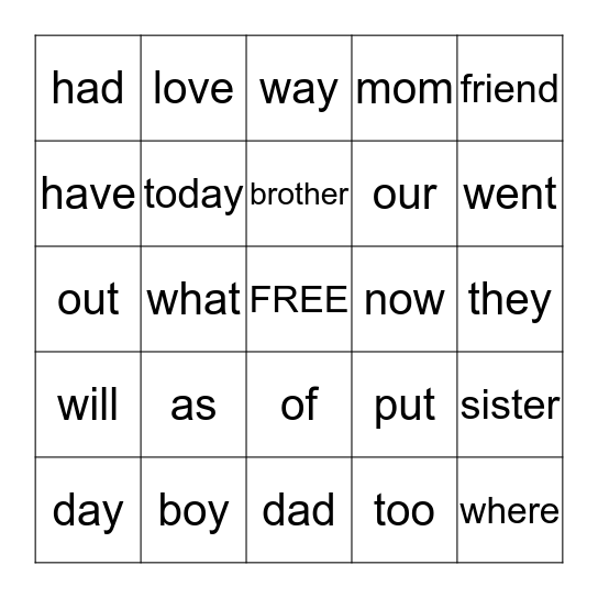 4th Quarter Sight Words Bingo Card