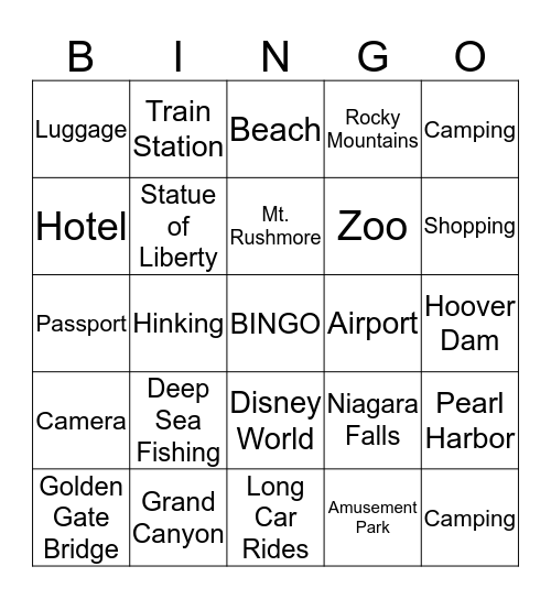 Let's Take A Trip Bingo Card