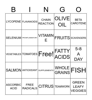 ALL ABOUT ANTIOXIDANTS Bingo Card