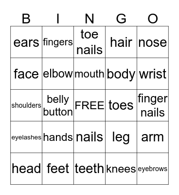 Body Parts (Partes del Cuerpo) Bingo Card