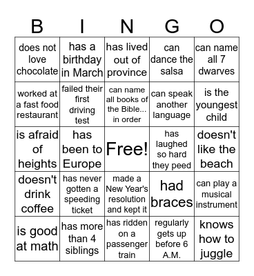 Find Someone Who...: Bingo Card