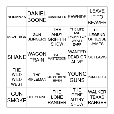 WESTERN TV SERIES Bingo Card