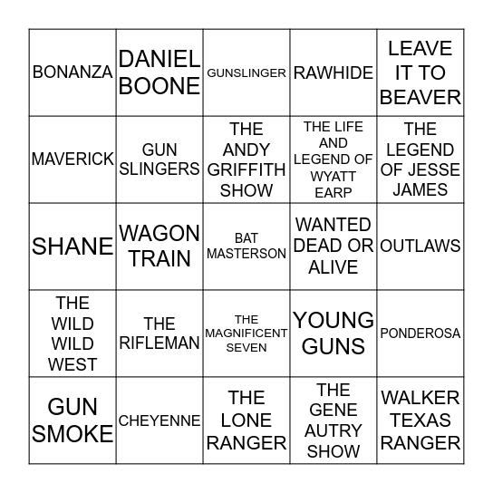 WESTERN TV SERIES Bingo Card