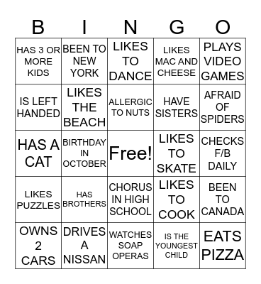 GETTING TO KNOW YOU Bingo Card