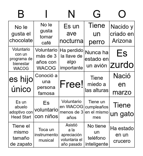 Human Bingo Card