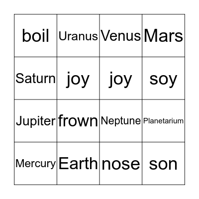 Planets Bingo Card