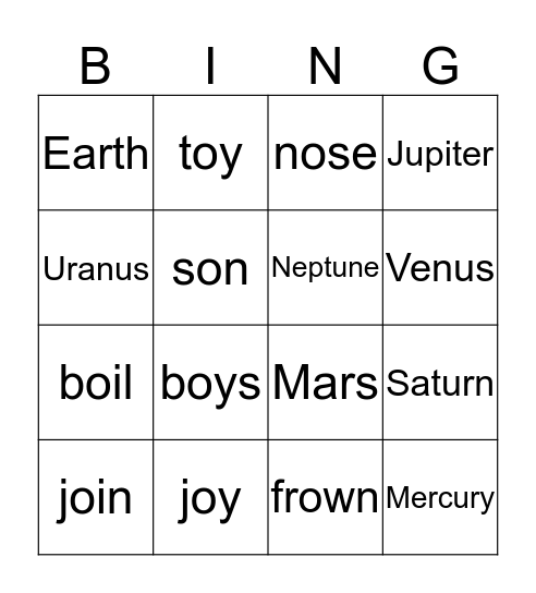 Planetarium Bingo Card