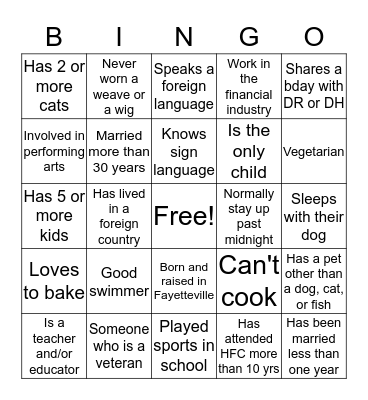 Get to Know You Bingo Card