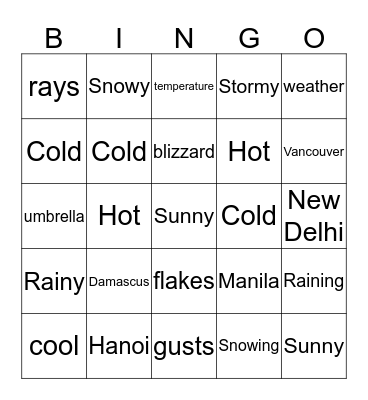 Weather Bingo Card
