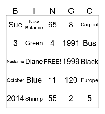 Think You Know Connie - BINGO Card