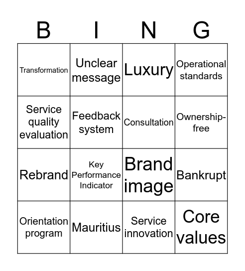 LUX* Resorts Case Presentation Bingo Card