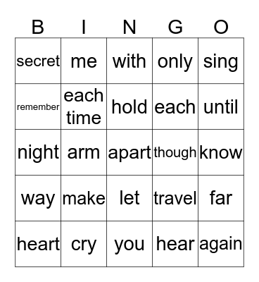 Remember me Bingo Card