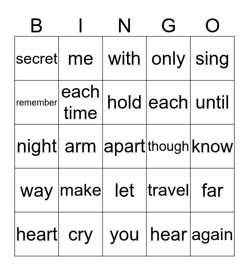 Remember me Bingo Card