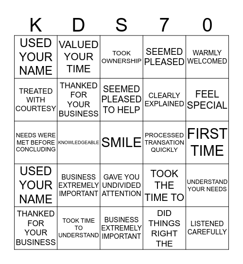 BEACH BLANKET KDS BINGO Card