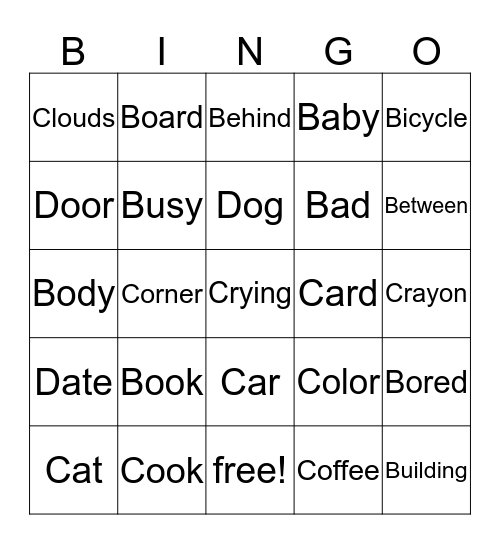 B, C, D Words Bingo Card