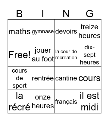 Au collège (Vidéo) Bingo Card