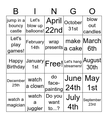 Birthday Bingo Card