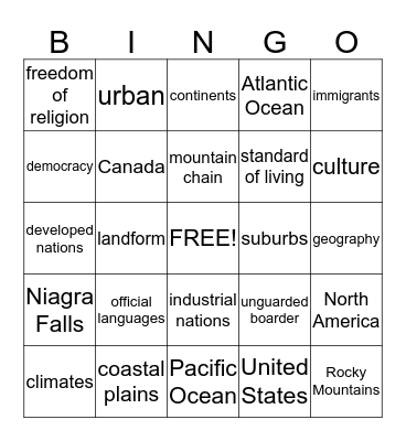 Two Nations of North America Bingo Card