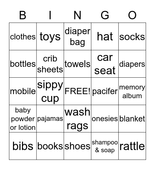 Baby Shower Bingo Card