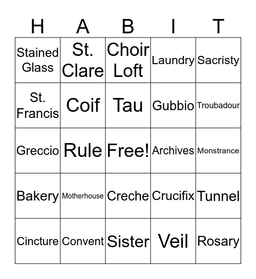 HABIT Bingo Card