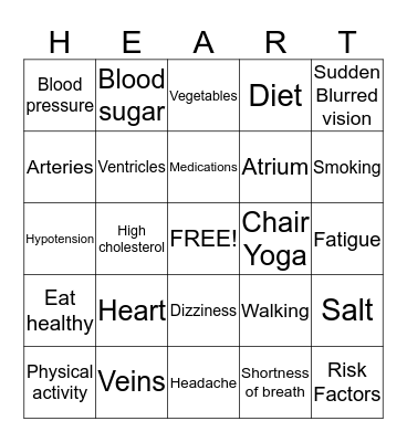 Heart Health Bingo Card