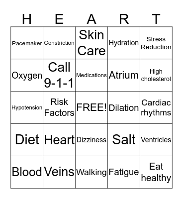 Heart Health Bingo Card