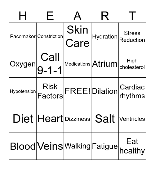 Heart Health Bingo Card