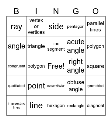 Lines, Angles, Shapes... Bingo Card