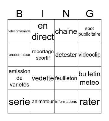 Bien Dit 2 ch. 9, voc. 2 Bingo Card