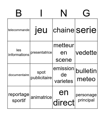 Bien Dit 2, Chapter 9, Vocabulary 2 Bingo Card