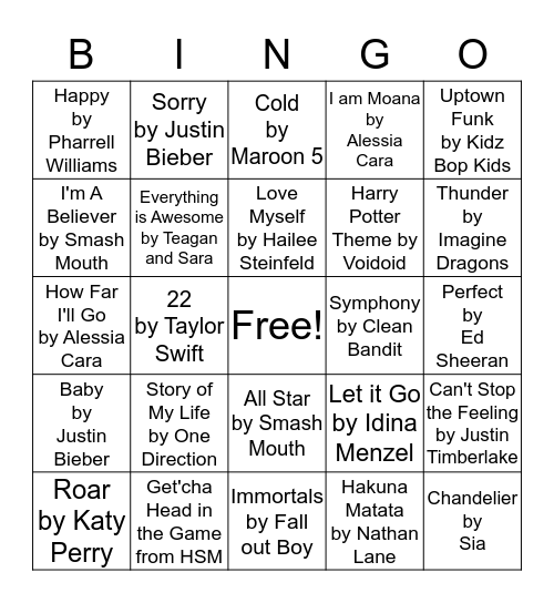 MUSIC BINGO Card