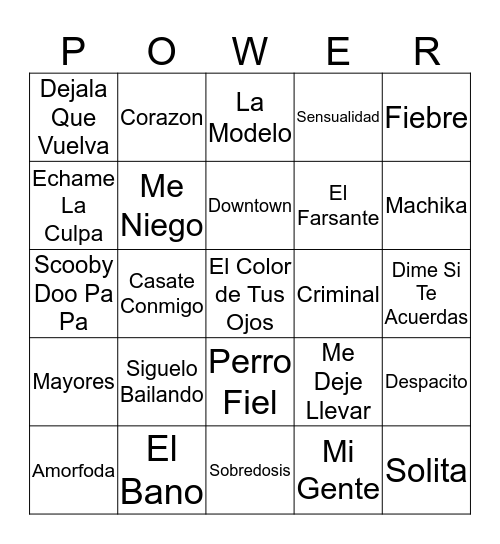 Power Bingo Card