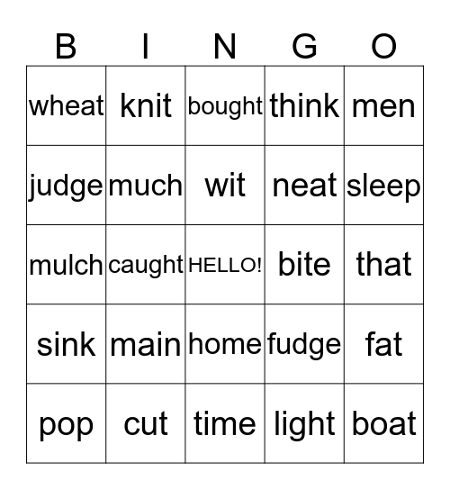 Pronunciation Bingo Card