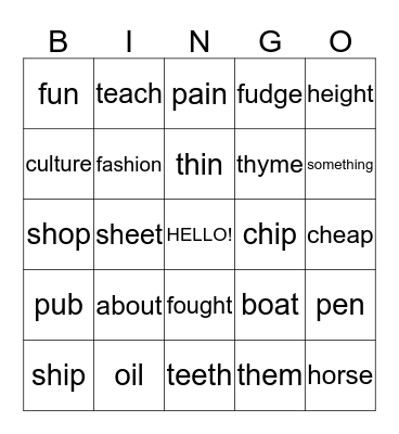 Pronunciation Bingo Card