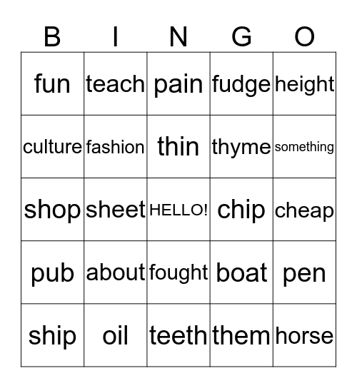 Pronunciation Bingo Card