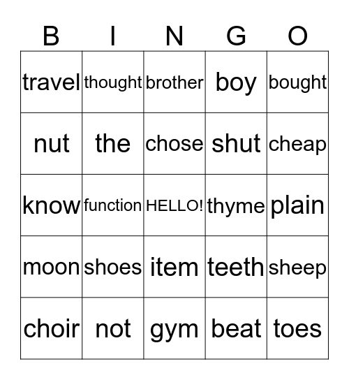 Pronunciation Bingo Card