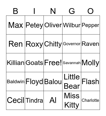 PRHC Animals Bingo Card