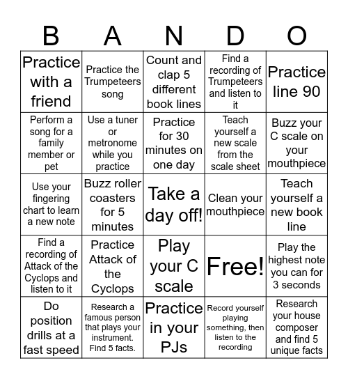 Spring Break BANDO Bingo Card
