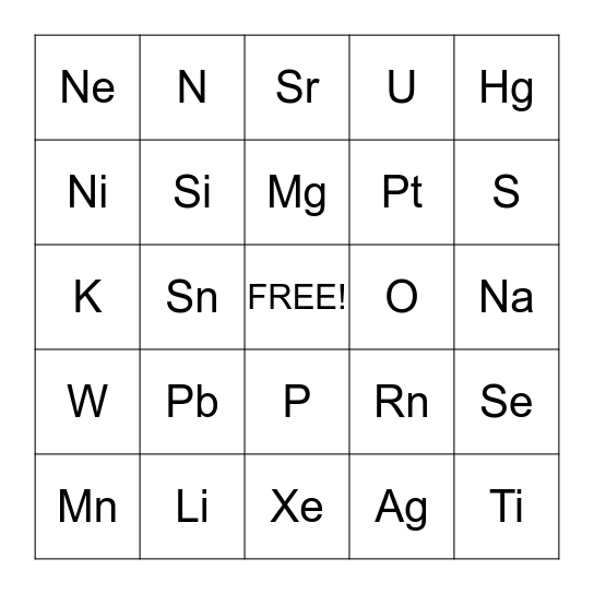 Element Bingo Card
