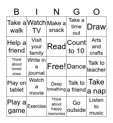 COPING SKILLS Bingo Card