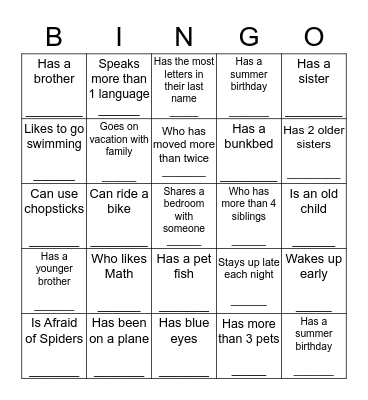 Find Someone Who_______ Bingo Card