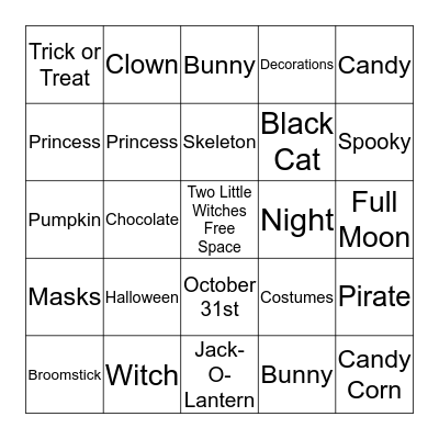 Two Little Witches Bingo Card