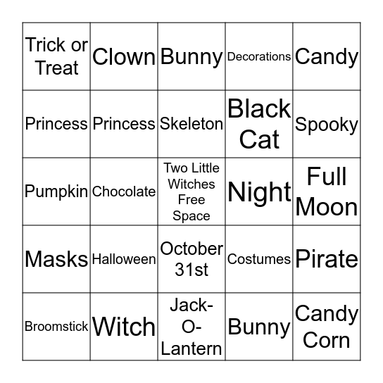 Two Little Witches Bingo Card