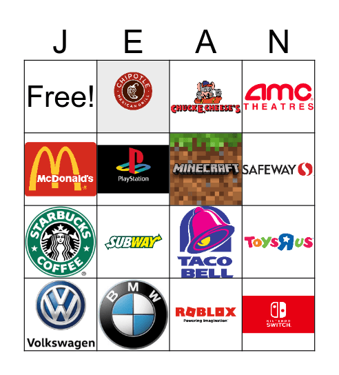 Jean's LOGO BINGO Card