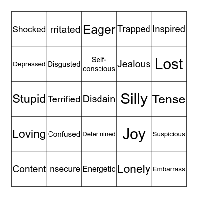 List of Emotions Bingo Card