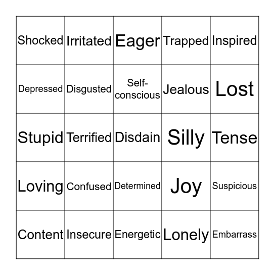 List of Emotions Bingo Card