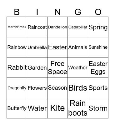 Spring - School Age Children Bingo Card