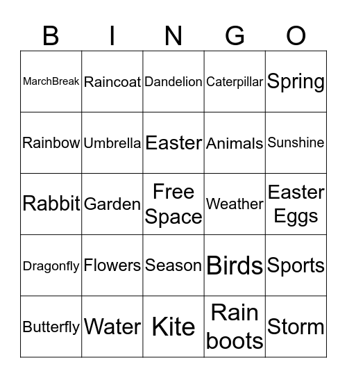 Spring - School Age Children Bingo Card