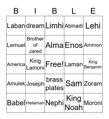 Sunday School Bingo Card